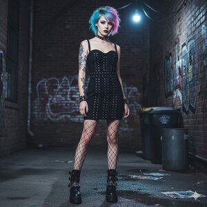 Bebe x Naven Corset Lace Up Dress 4 Black Mini Lined Straps Y2K Grunge Punk Goth